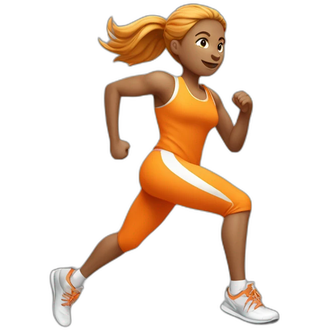 female athletic parcour athlete in orange white cloths, running emoji
