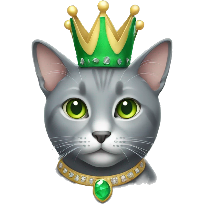 Grey cat with green eyes and a crown  emoji