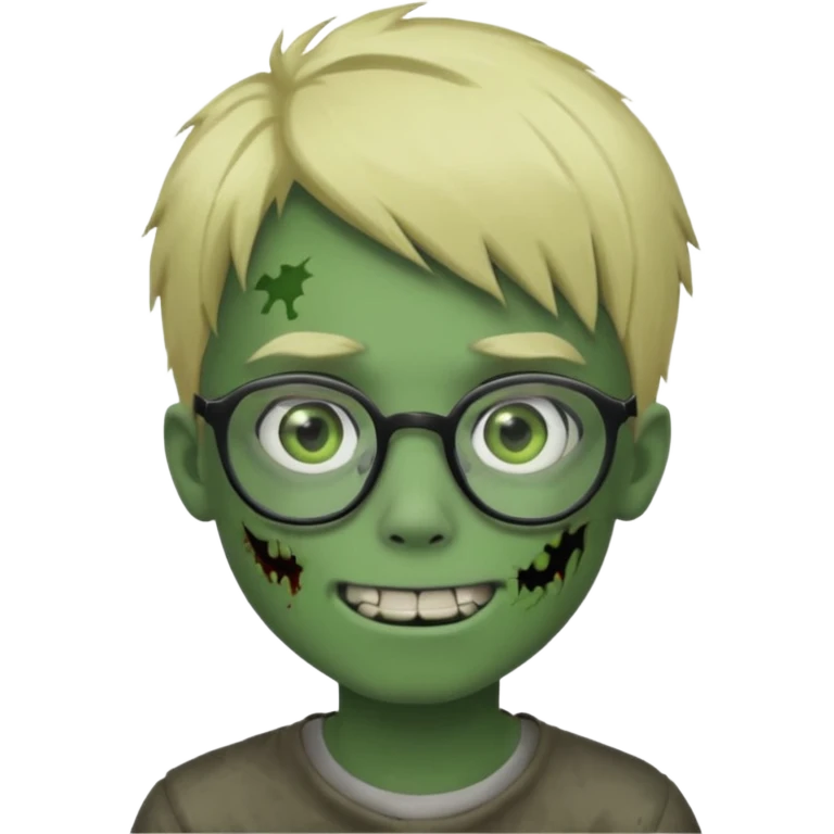 boy zombie with blonde emo hair and green skin and glasses and corner smile emoji