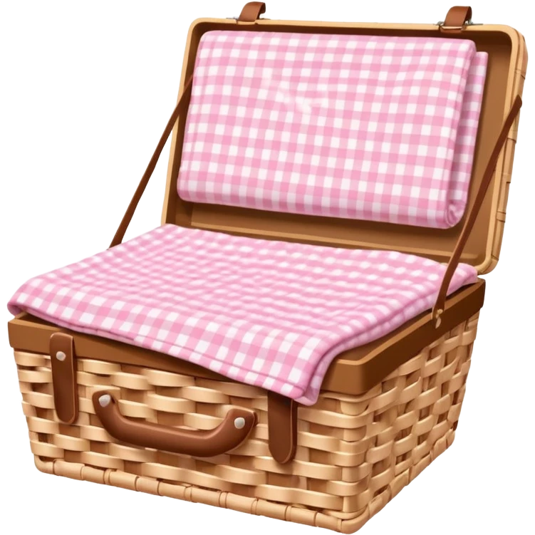 picnic basket with light pink gingham blanket emoji