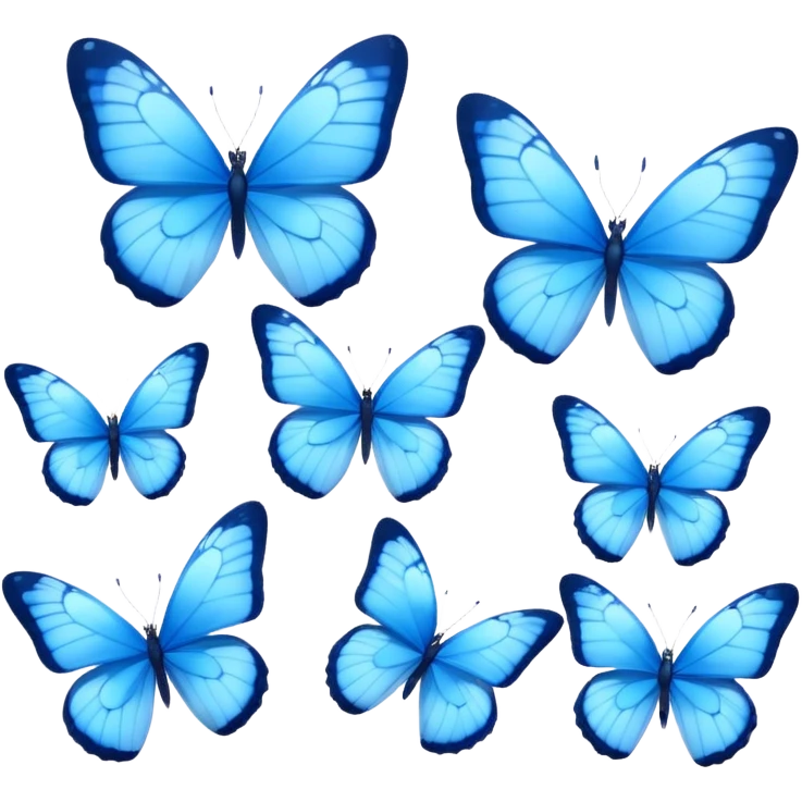 "A collection of blue butterflies in different sizes, delicate and ethereal."
 emoji