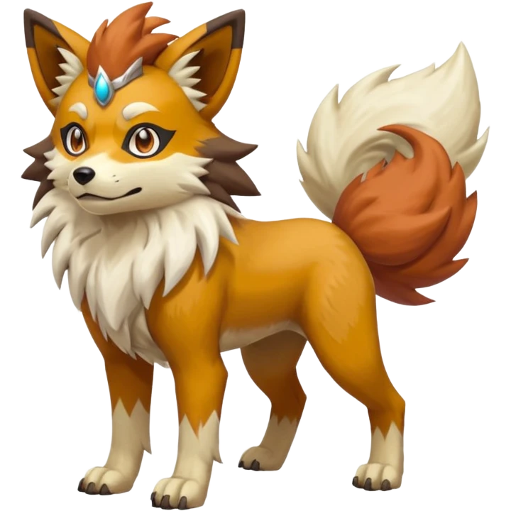 Golden Sun-Glow Sand-Dusted Warm Desert-Shaded Canid Lycanroc-Arcanine-fakemon-hybrid-creature (full body) emoji