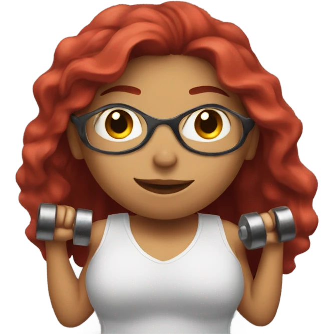 Latina with long red hair holding dumbbells  emoji