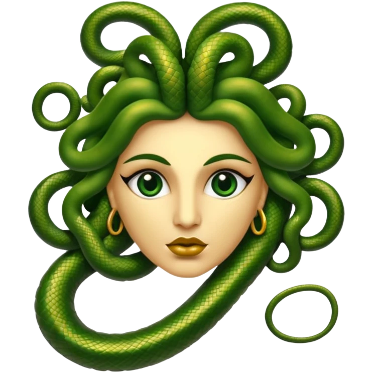The Sicilian Medusa in gold and green and make the snake hair have snake faces  emoji
