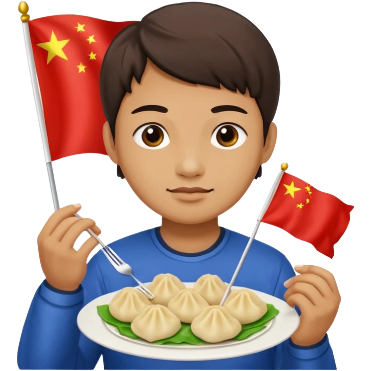 person holding chinese flag and eating dumplings emoji