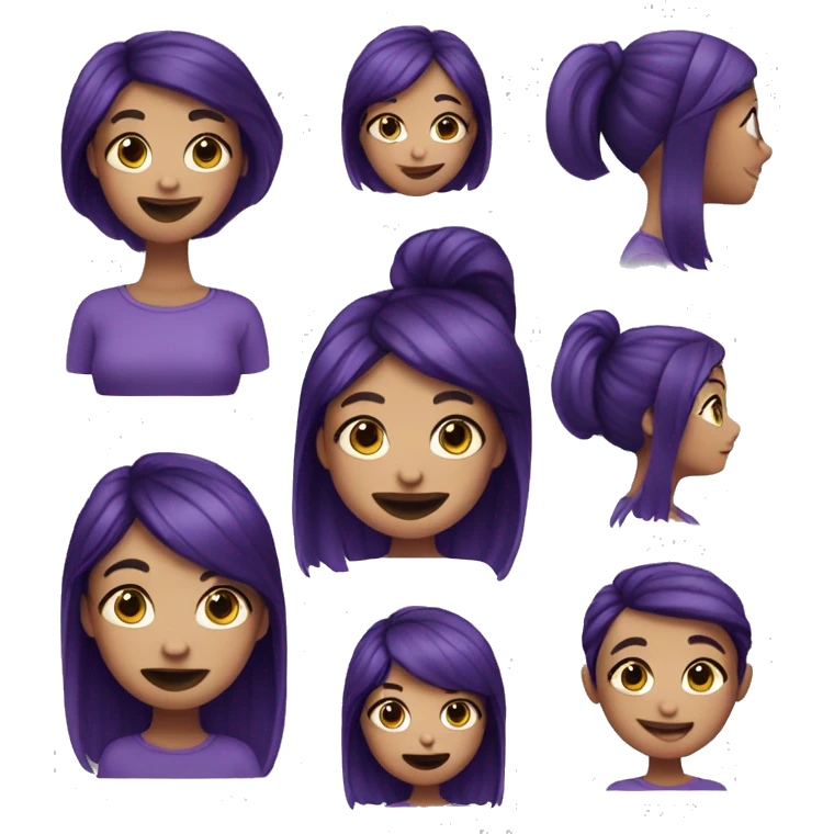 emoji inspired by memoji by iphone of girl with dark purple hair like the "crazy" emoji emoji