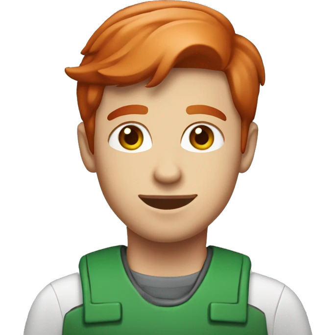 A young guy with fair skin and red hair is an oil company employee in a green helmet emoji