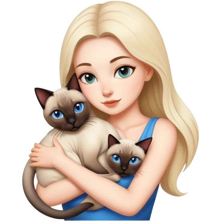 A beautiful and sexy white girl hugs a Siamese cat tightly emoji