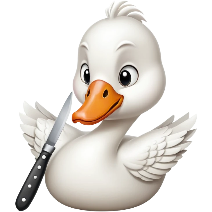 white goose with an angry expression holding a knife in its beak emoji