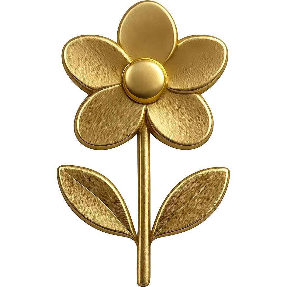 Create a minimalist abstract flower representing elegance with clean lines in gold color. The image should have no background, focusing on simplicity and sophistication. emoji