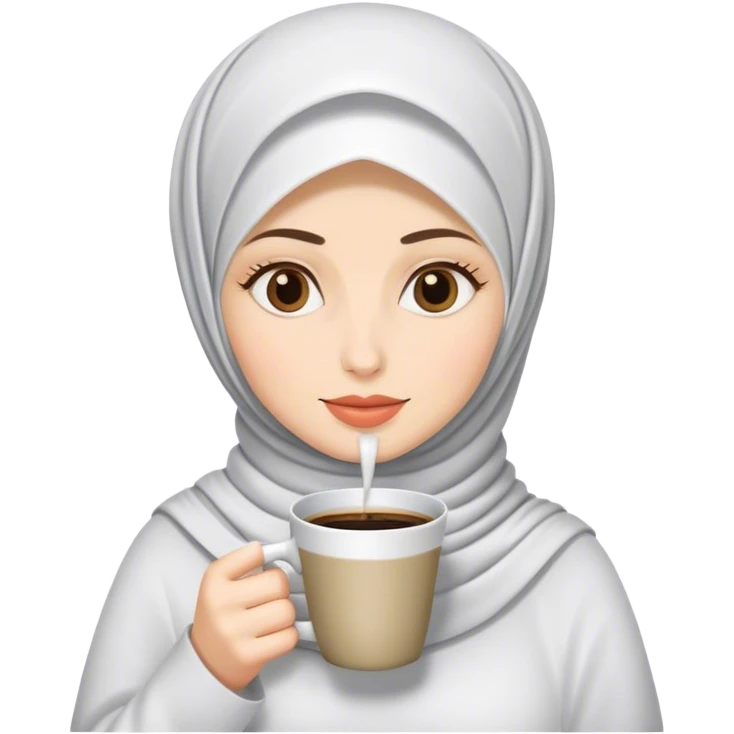 a white skin hijab woman drinks coffee emoji