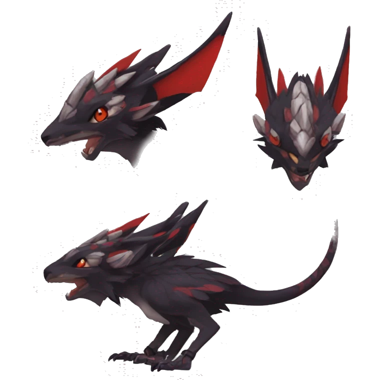 Black Cool Edgy Anthro Noivern-Nargacuga Fakémon  with White and Red Edgy markings emoji