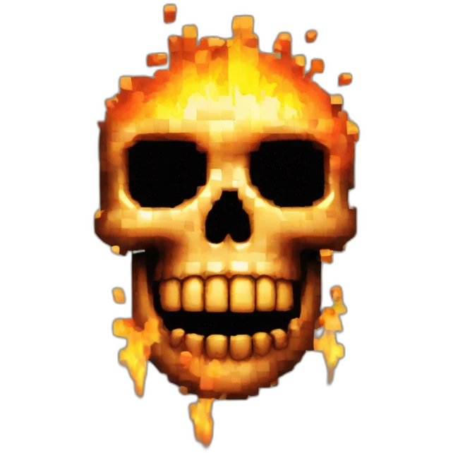 Skull on fire pixelated emoji
