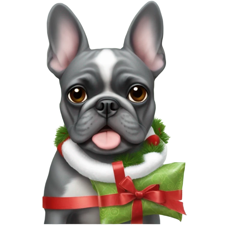 Totally gray French bulldog with a brussels griffon and a boston terrier Christmas   emoji