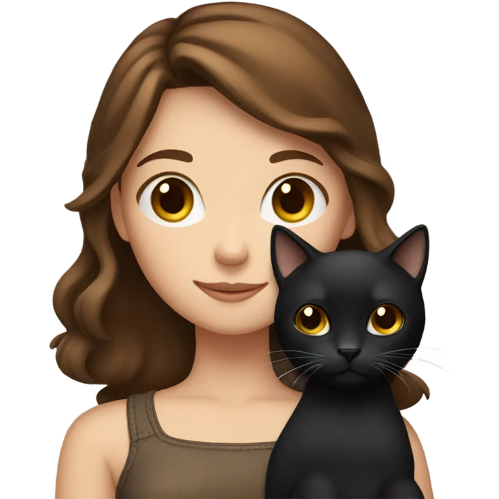 brown hair girl holding a black cat  emoji
