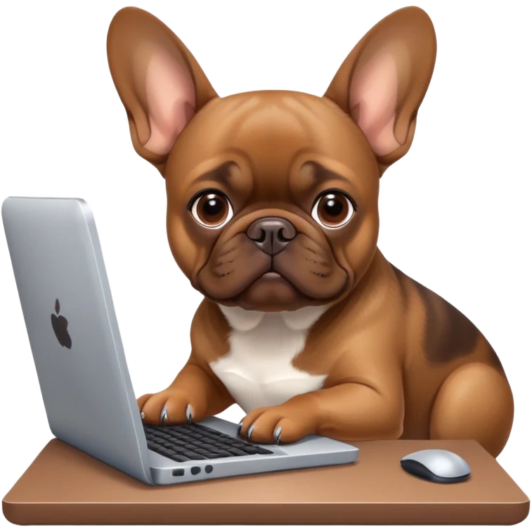 Brown french bulldog working behind computer emoji