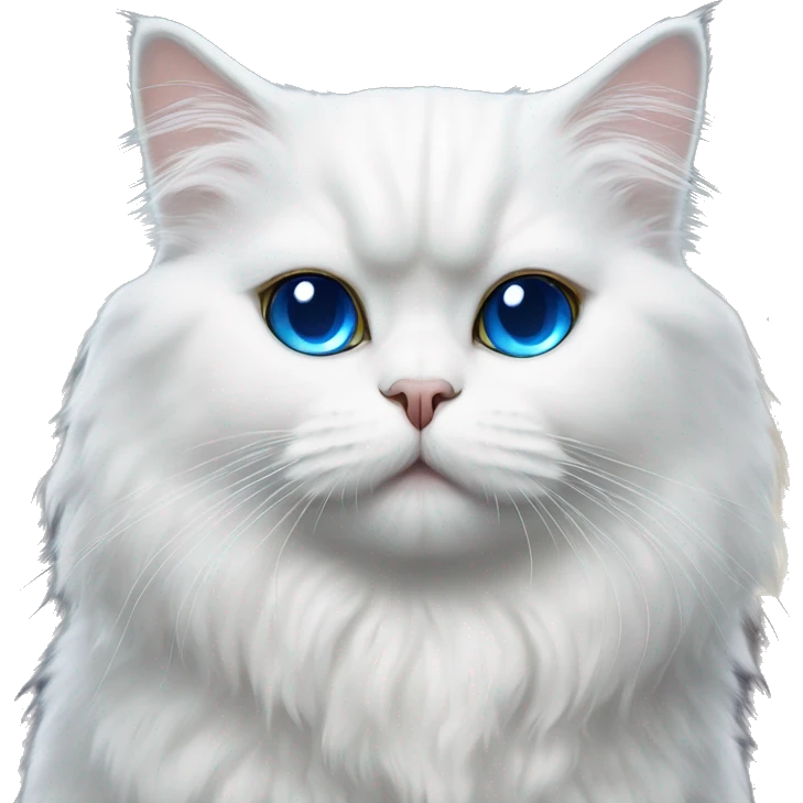 White Persian cat with blue eyes on crescent moon  emoji