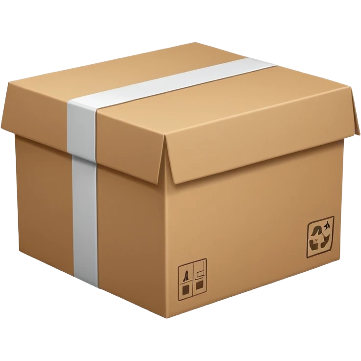 Minimal line-art icon of a shipping box, simple modern style, clean outlines, slightly 3D, no background, transparent, represents “reselling / e-commerce / flipping items” emoji