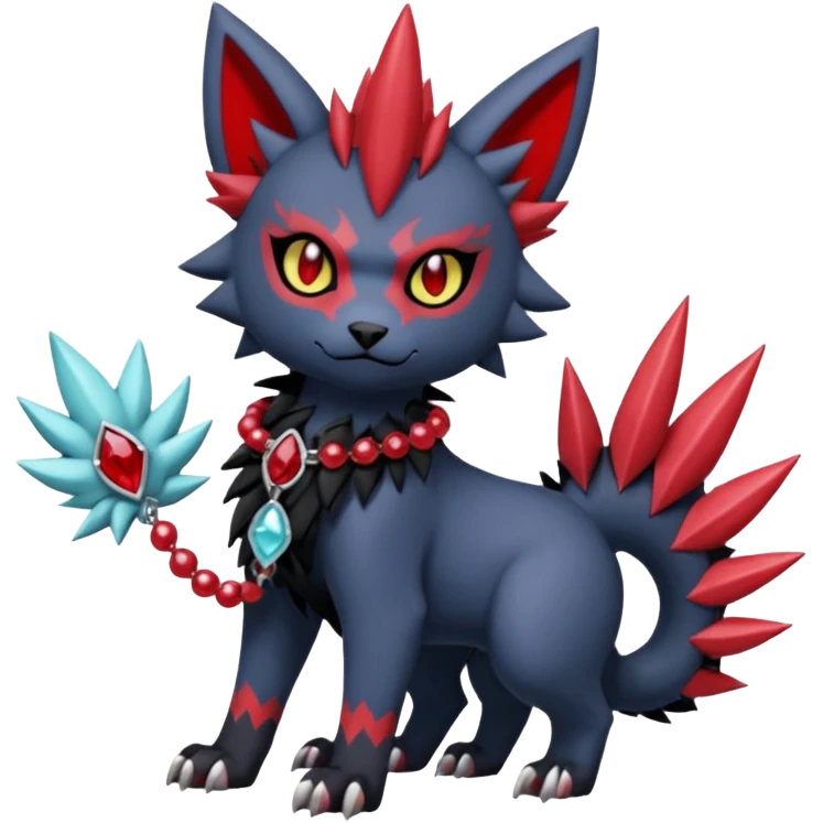 pastel gothic edgy emo cool and ruby-jewelry-adorned Absol-Litten-Amaura-fusion-Fakemon-animal-creature  emoji