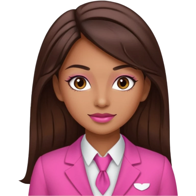 Flight attendant with pink outfit tan skin long dark brown hair with highlights pretty makeup emoji