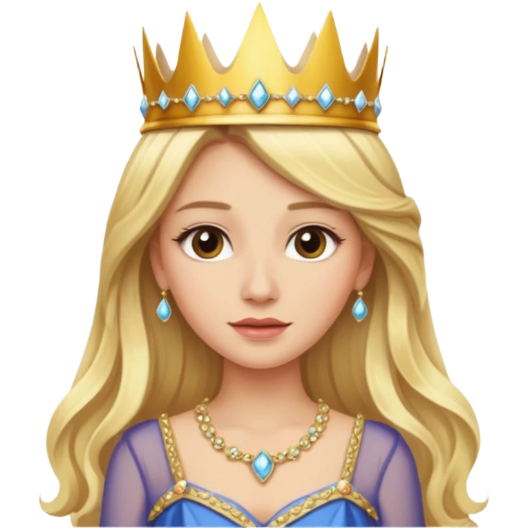 Blonde long hair queen with crown and luxury dress emoji