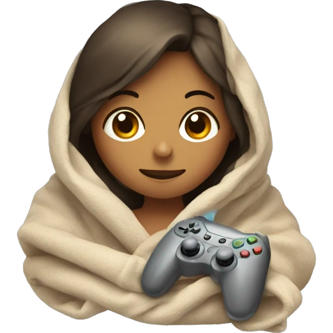 Girl wrapped up in a blanket with a gaming controller emoji