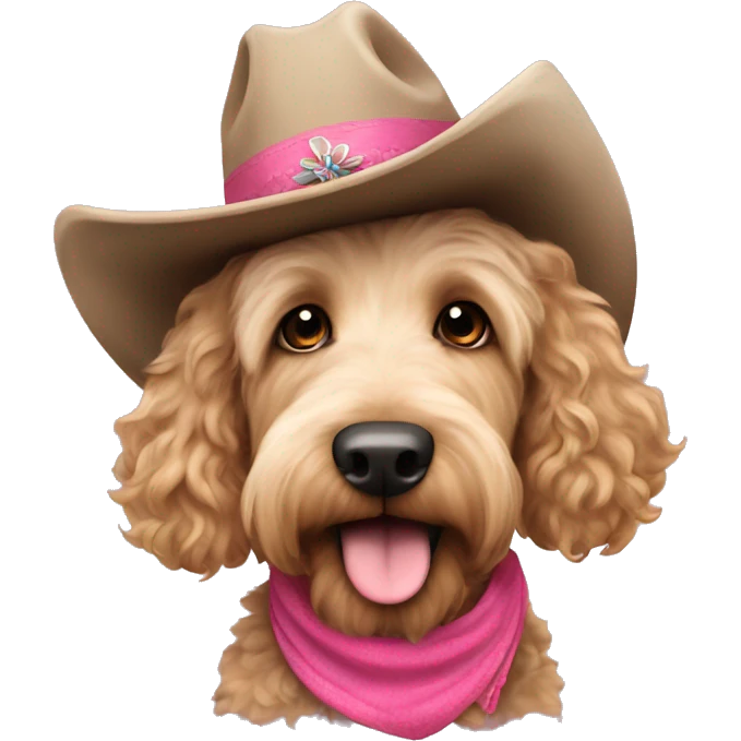 Cowgirl labradoodle with pink hat emoji