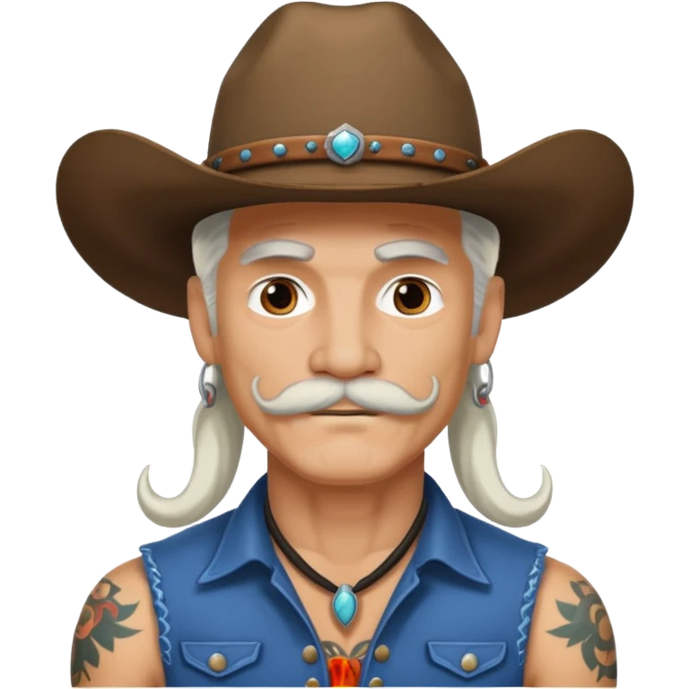 tattooed and mustached cowboys long white hair emoji emoji