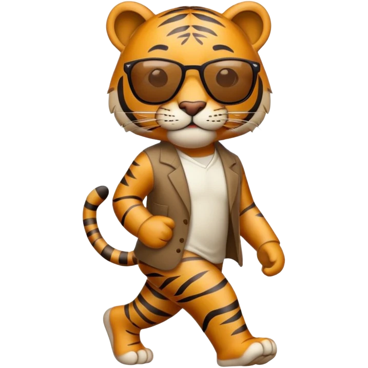 anthropomorphised tiger in casual dress wearing sunglasses walking upright emoji