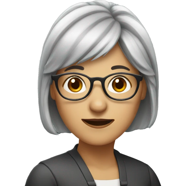 woman with grey hair and bangs, older with glasses  emoji