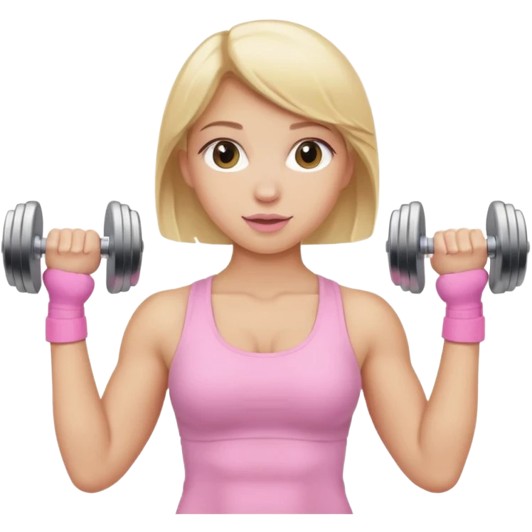 Blonde lean girl wearing baby pink lifting two dumbbells emoji