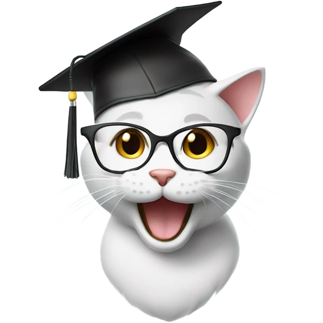 happy cat wearing a graduation cap and glasses emoji