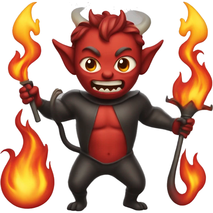Devil with fire and water, holding a tridem emoji