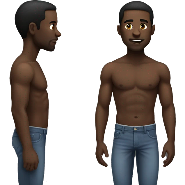 A black guy standing up with no shirt emoji