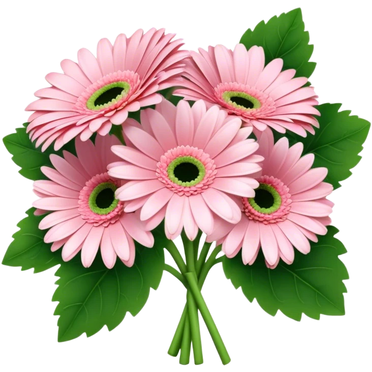 bouquet Soft Pink Gerbera Daisy, luxuriant, leaf, bud emoji
