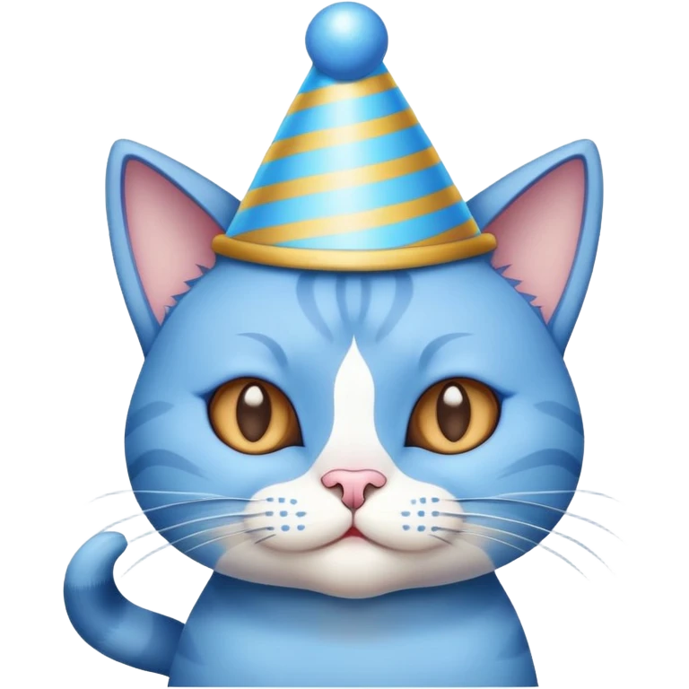 Blue cat wearing a birthday hat emoji