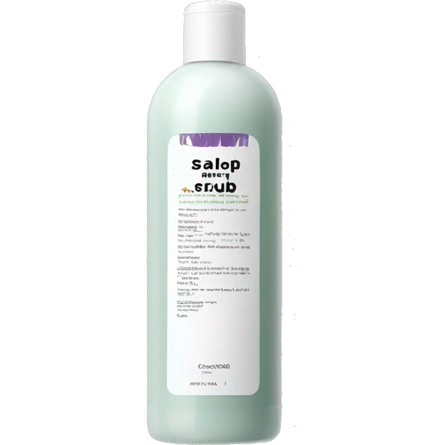 bottle of scalp scrub with label emoji