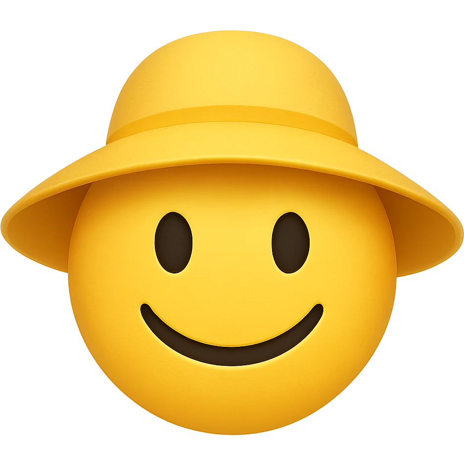 yellow face with yellow sun hat emoji, digital illustration emoji