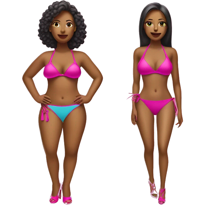 two women in bikinis with 6 inch hot pink heels emoji
