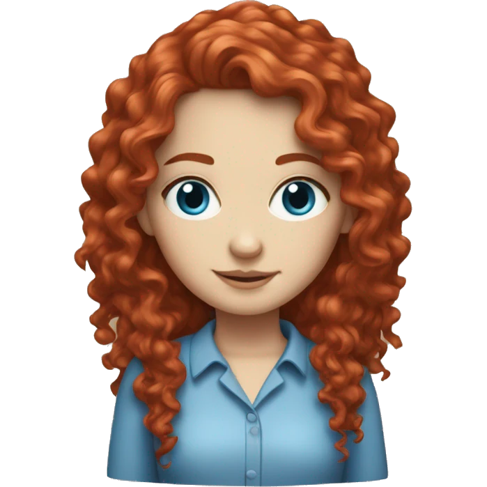 White girl with red curly long hair and blue eyes emoji