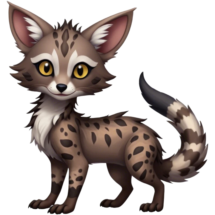 Cute Realistic Feral Rare Fantasy dark Vernid-Sergal-Genet-Trico-species by LiLaiRa, random markings, tufted tail, tufted ears, full body emoji