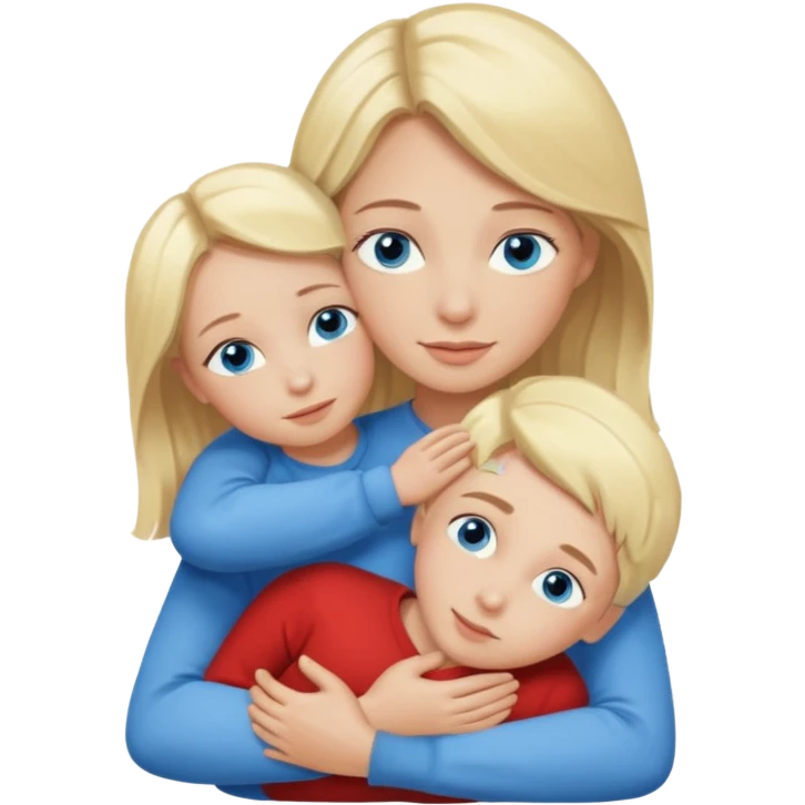 Blonde Model with Dark approach and blue eyes hugging a kid emoji