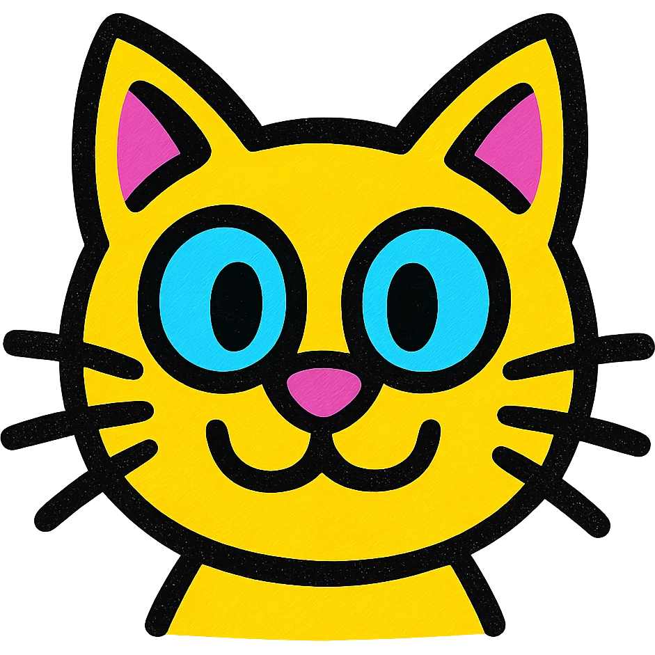 playful cat face with big eyes, vibrant pop colors emoji