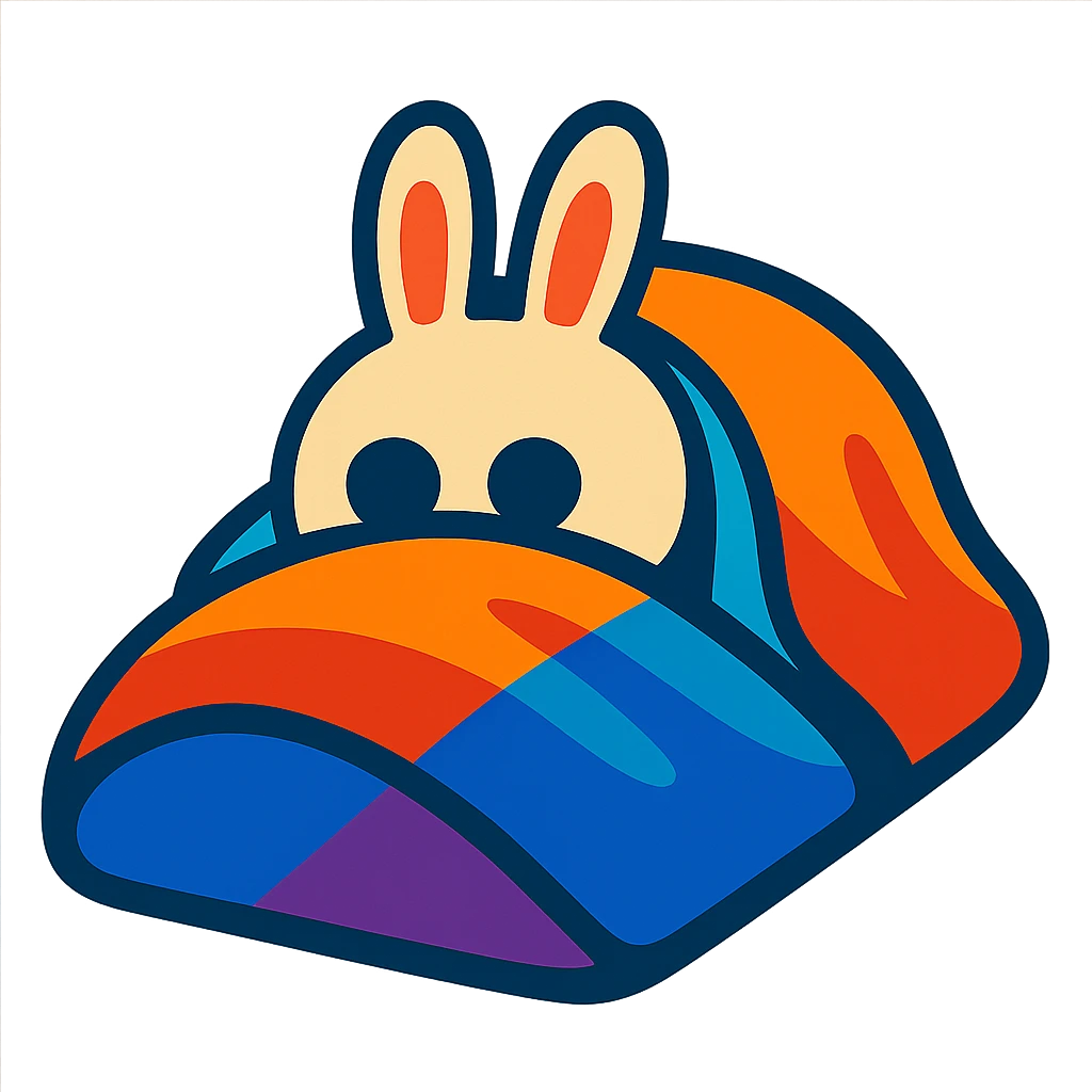 cream bunny lying under blanket, only eyes showing, vibrant-toon style emoji