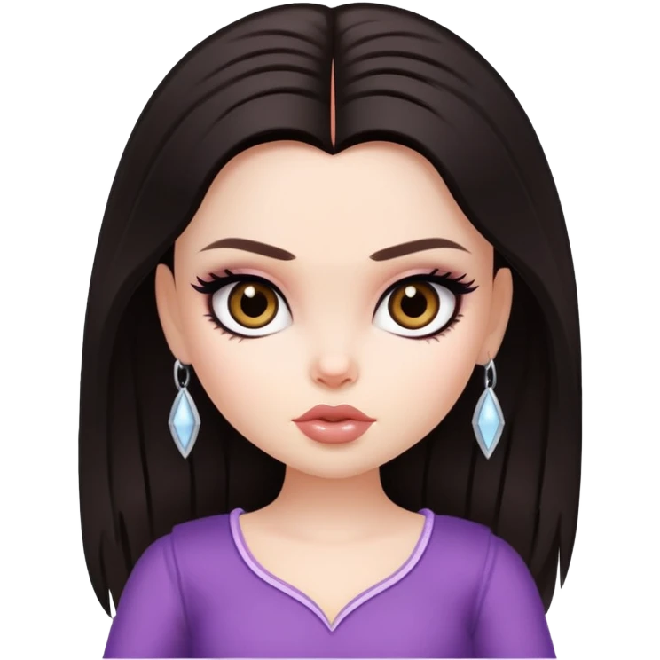 straight dark hair, pale skin, dark brown eyes, pretty bratz baddie emoji