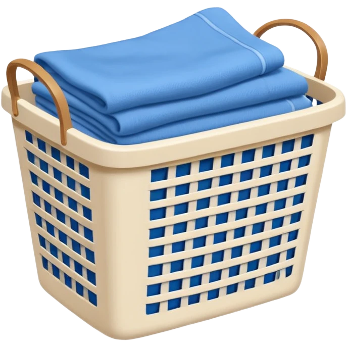 white LAUNDRY BASKET WITH FOLDED blue CLOTHES emoji