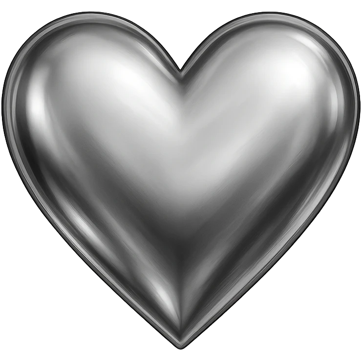 heart with a metallic silver finish, digital illustration emoji