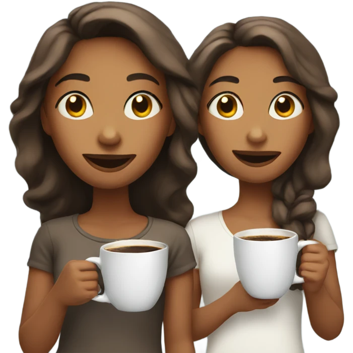 Sisters with coffee cups emoji