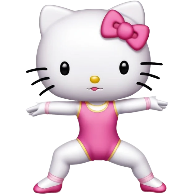 Hello Kitty in a leotard doing a gymnastics walkover emoji