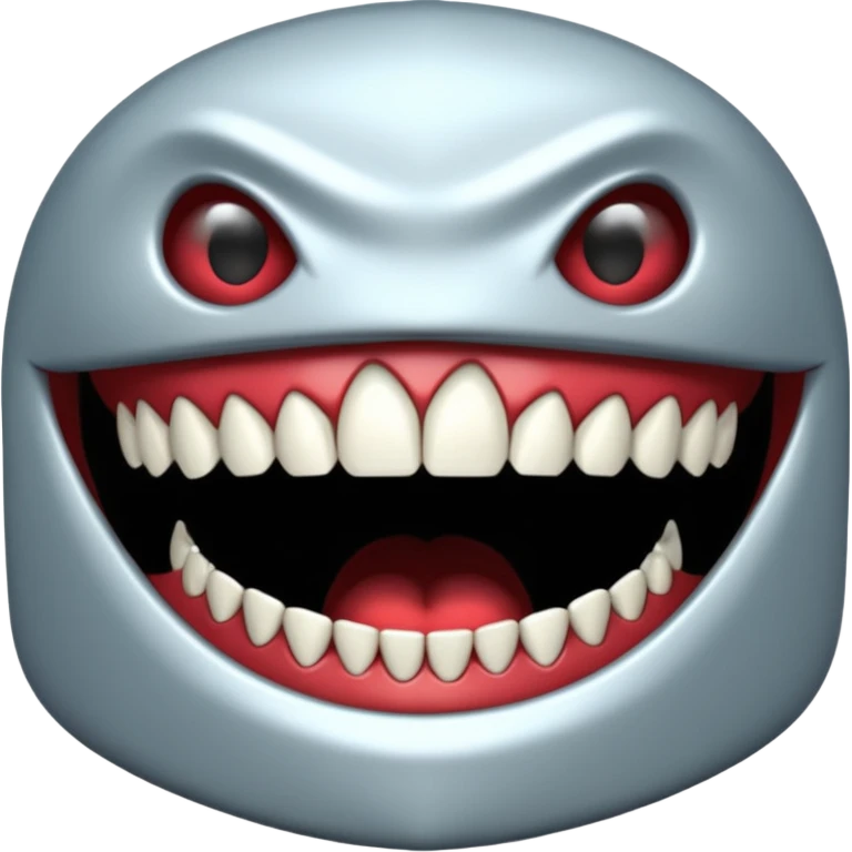 metallic only teeth with sharp fangs, chrome texture, dark shadows emoji